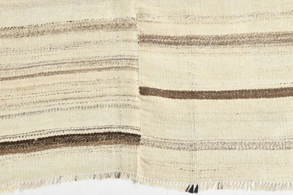 Tapis Kilim rayé beige et crème 5x7, 161x211 cm