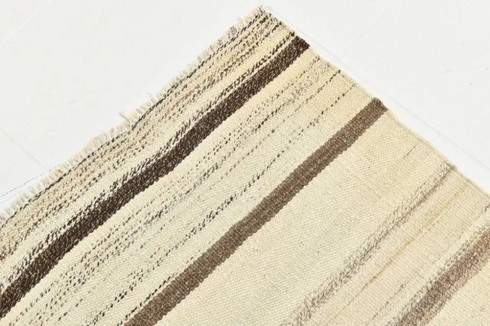 Tapis Kilim rayé beige et crème 5x7, 161x211 cm