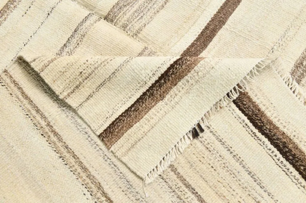 Tapis Kilim rayé beige et crème 5x7, 161x211 cm