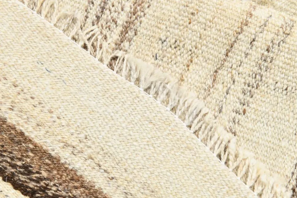 Tapis Kilim rayé beige et crème 5x7, 161x211 cm