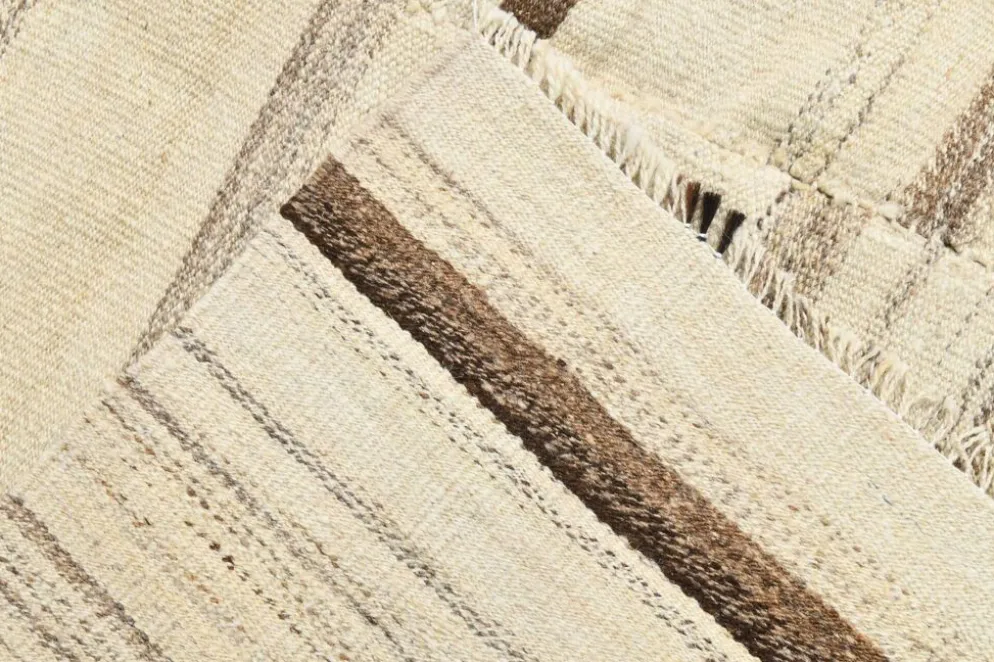 Tapis Kilim rayé beige et crème 5x7, 161x211 cm