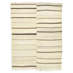 Tapis Kilim rayé beige et crème 5x7, 161x211 cm