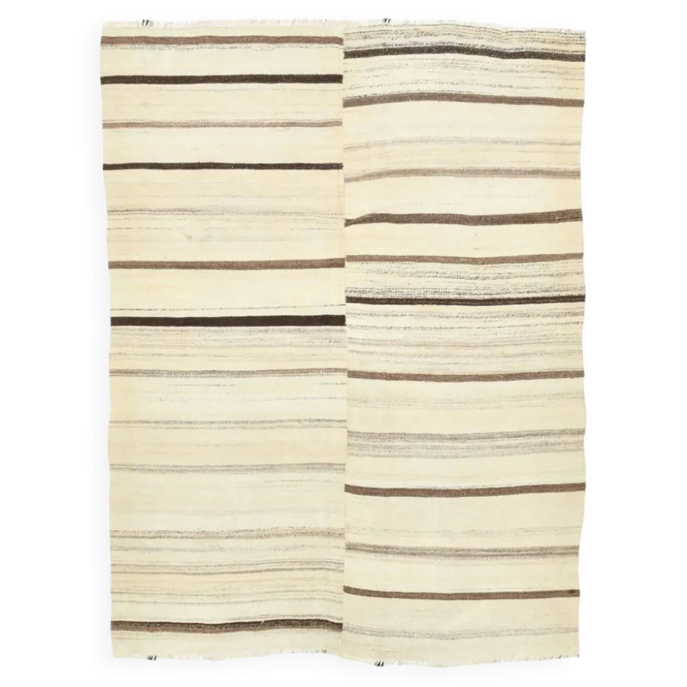 Tapis Kilim rayé beige et crème 5x7, 161x211 cm