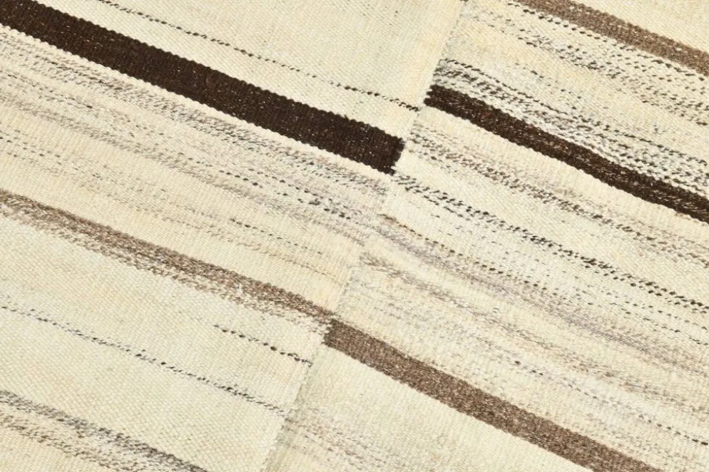 Tapis Kilim rayé beige et crème 5x7, 161x211 cm