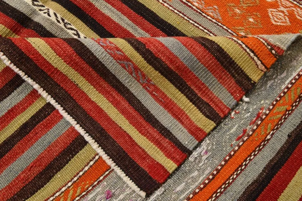 Tapis Kilim rayé couleur pêche 6x11, tapis Kilim en laine antique, 165x326