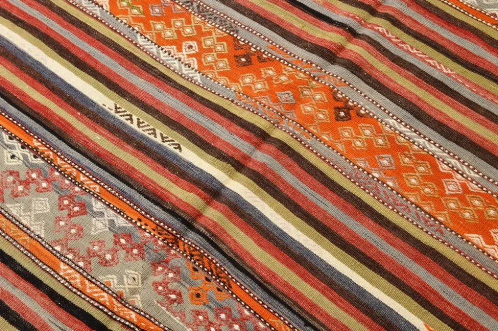 Tapis Kilim rayé couleur pêche 6x11, tapis Kilim en laine antique, 165x326