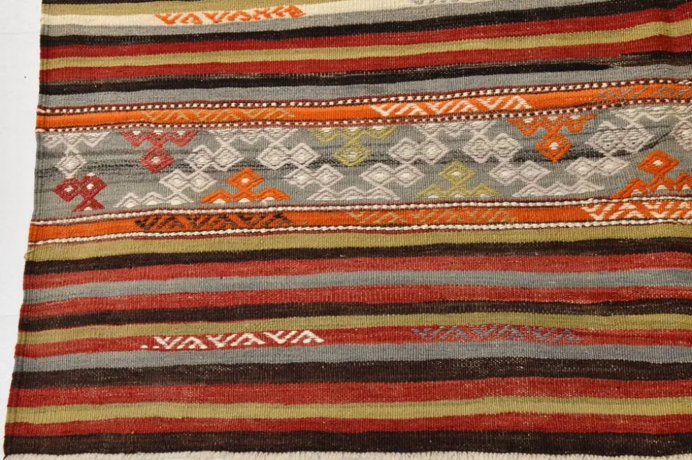 Tapis Kilim rayé couleur pêche 6x11, tapis Kilim en laine antique, 165x326