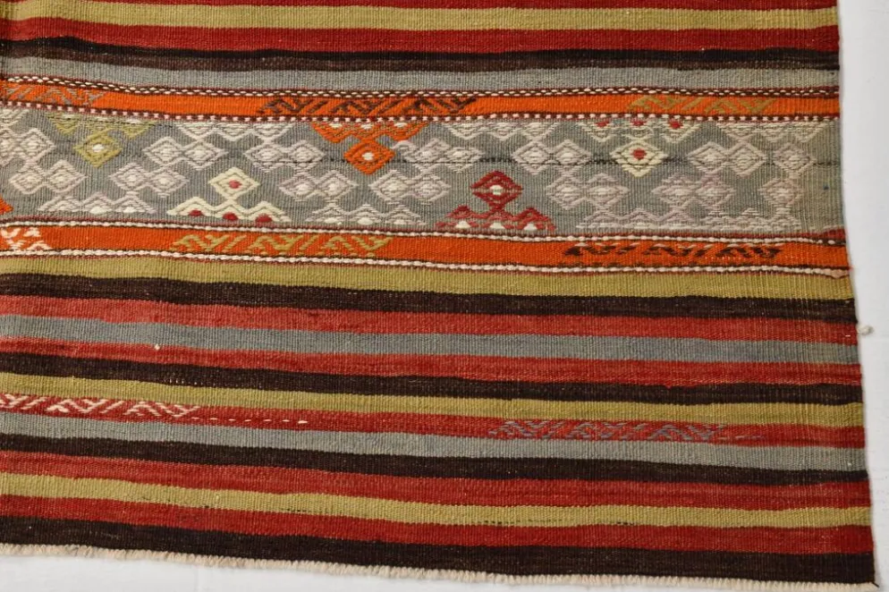 Tapis Kilim rayé couleur pêche 6x11, tapis Kilim en laine antique, 165x326