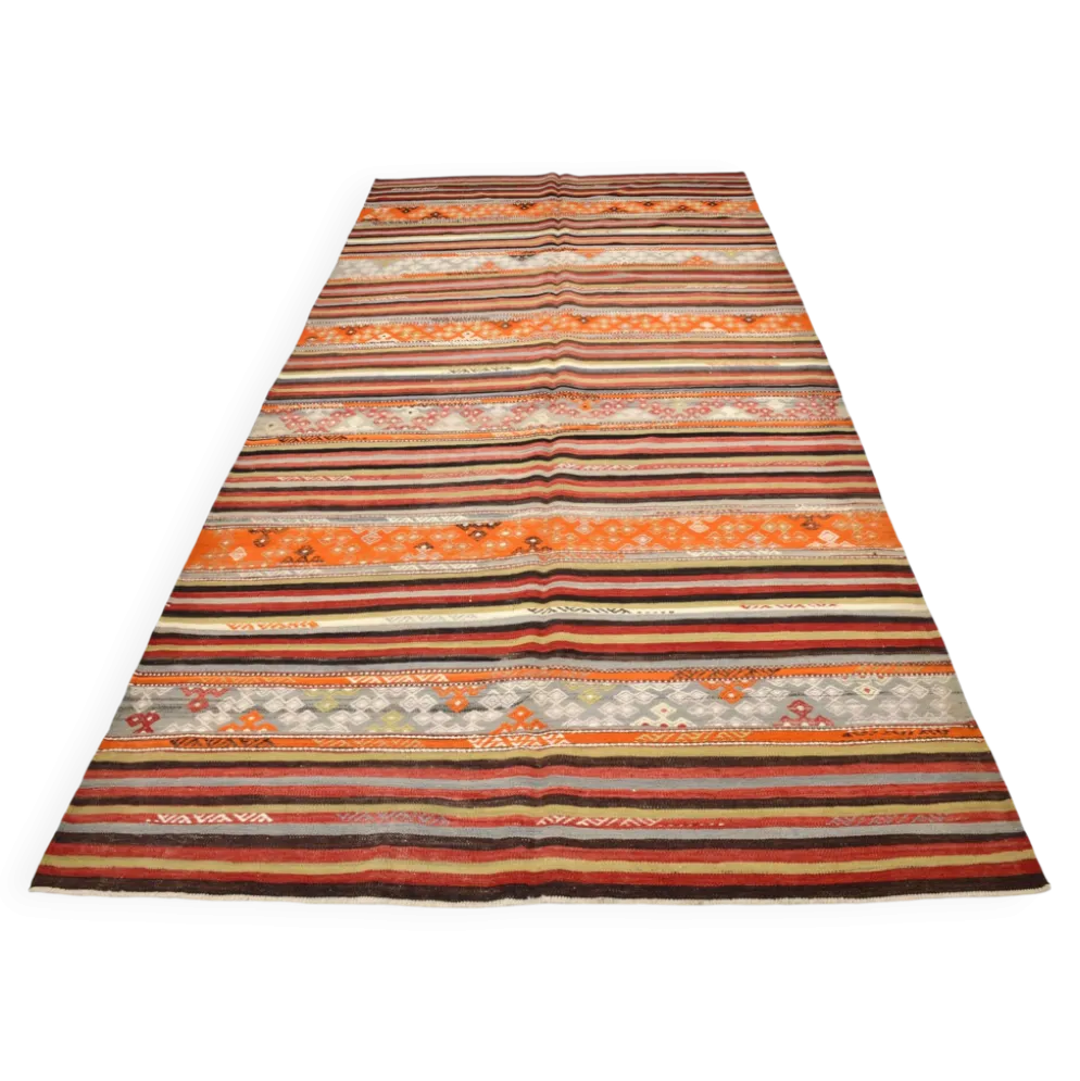 Tapis Kilim rayé couleur pêche 6x11, tapis Kilim en laine antique, 165x326