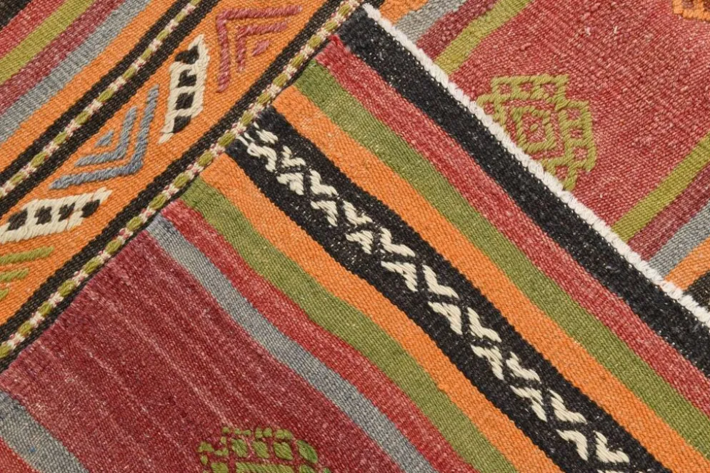 Tapis Kilim à rayures rouges, long et large, 190 x 356 cm