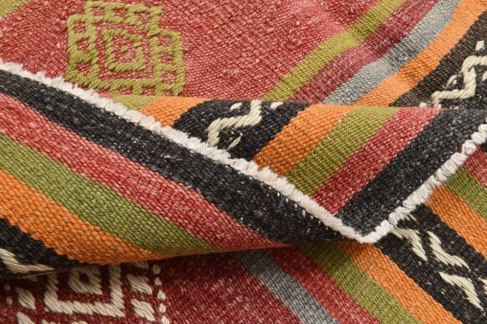 Tapis Kilim à rayures rouges, long et large, 190 x 356 cm