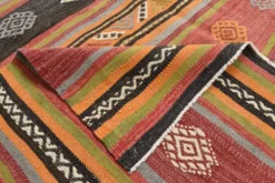 Tapis Kilim à rayures rouges, long et large, 190 x 356 cm