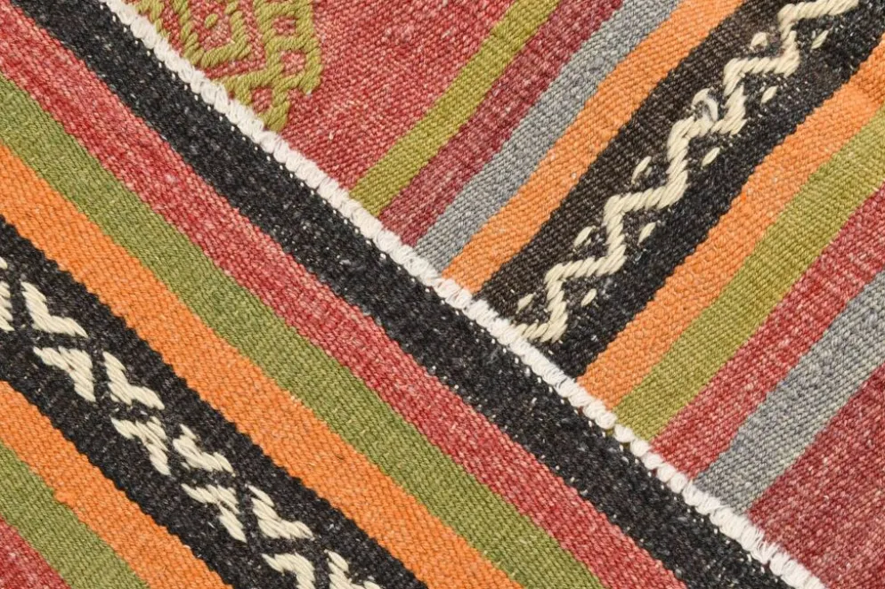 Tapis Kilim à rayures rouges, long et large, 190 x 356 cm