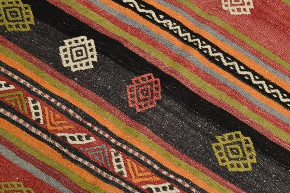 Tapis Kilim à rayures rouges, long et large, 190 x 356 cm