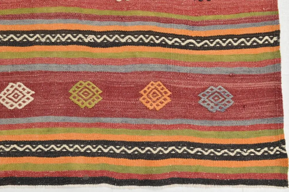 Tapis Kilim à rayures rouges, long et large, 190 x 356 cm