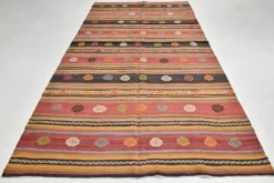 Tapis Kilim à rayures rouges, long et large, 190 x 356 cm