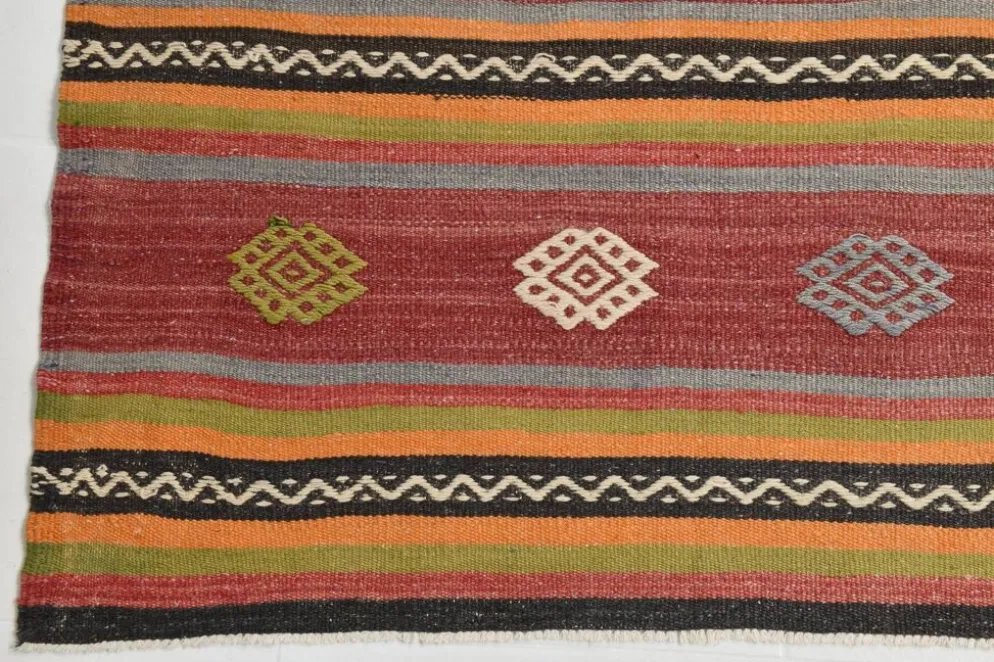 Tapis Kilim à rayures rouges, long et large, 190 x 356 cm