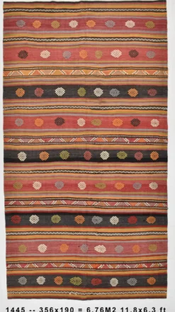 Tapis Kilim à rayures rouges, long et large, 190 x 356 cm