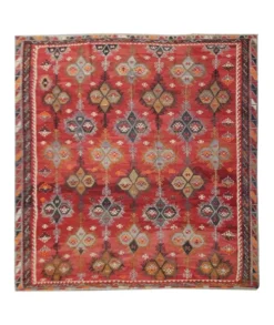 Tapis kilim tribal en laine Şarkışla, tissé à la main, antique et rare, couleur rouille.