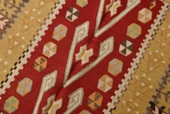 Tapis Kilim tribal vintage fait main rouge et moutarde 3x5, 95x143 cm