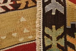 Tapis Kilim tribal vintage fait main rouge et moutarde 3x5, 95x143 cm
