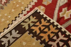 Tapis Kilim tribal vintage fait main rouge et moutarde 3x5, 95x143 cm