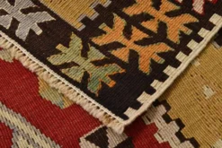 Tapis Kilim tribal vintage fait main rouge et moutarde 3x5, 95x143 cm