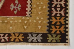 Tapis Kilim tribal vintage fait main rouge et moutarde 3x5, 95x143 cm