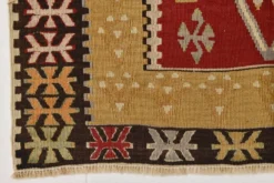 Tapis Kilim tribal vintage fait main rouge et moutarde 3x5, 95x143 cm