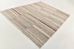 Tapis Kilim turc en laine naturelle beige et gris pierre, 233 x 293 cm
