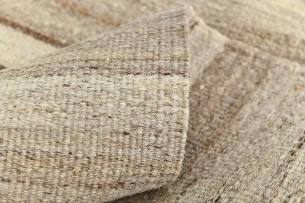 Tapis Kilim turc en laine naturelle beige et gris pierre, 233 x 293 cm