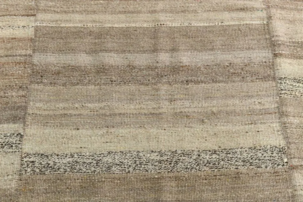 Tapis Kilim turc en laine naturelle beige et gris pierre, 233 x 293 cm