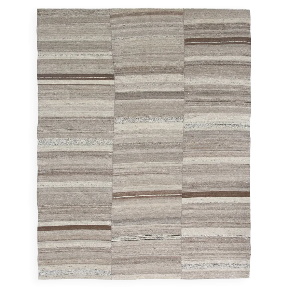 Tapis Kilim turc en laine naturelle beige et gris pierre, 233 x 293 cm