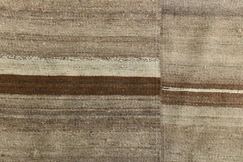 Tapis Kilim turc en laine naturelle beige et gris pierre, 233 x 293 cm