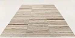Tapis Kilim turc en laine naturelle beige et gris pierre, 233 x 293 cm