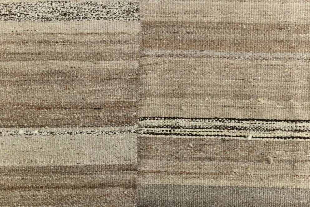 Tapis Kilim turc en laine naturelle beige et gris pierre, 233 x 293 cm