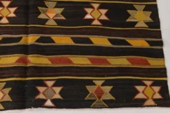 Tapis Kilim turc en laine noir et jaune 6x10, 170x312 cm