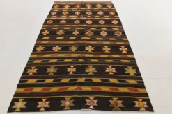 Tapis Kilim turc en laine noir et jaune 6x10, 170x312 cm