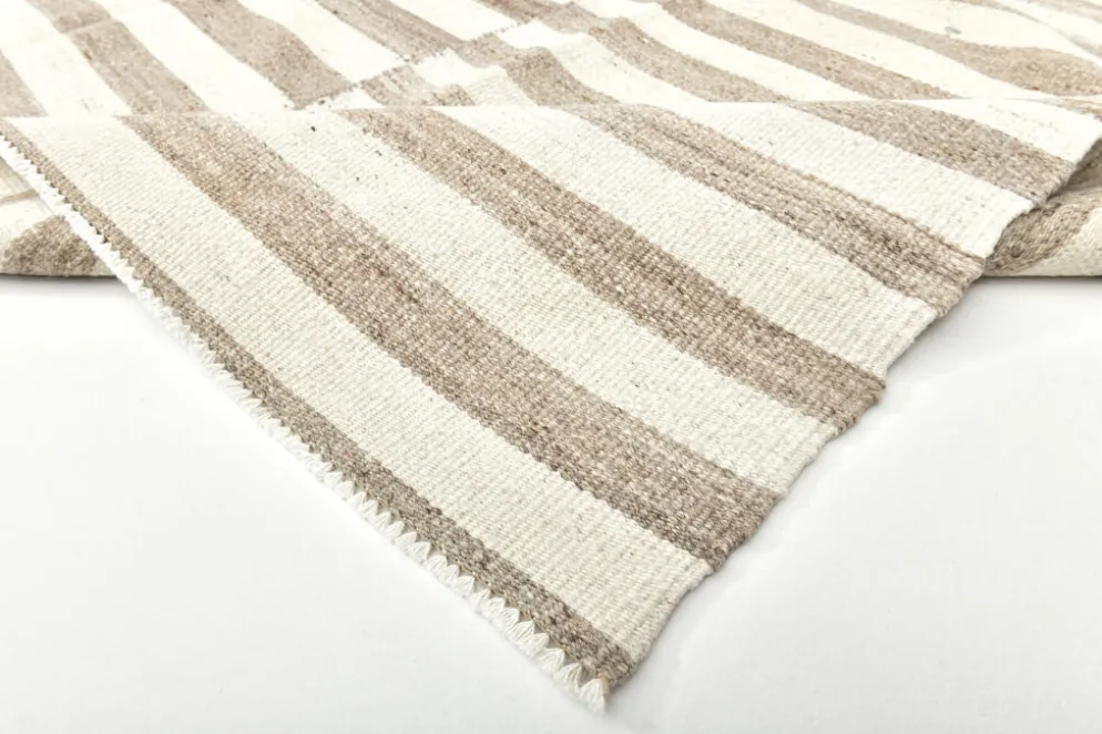 Tapis Kilim turc naturel à rayures blanches et marron, 210 x 300 cm