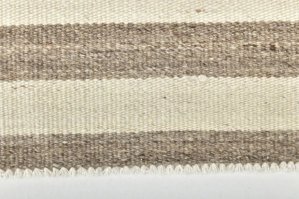 Tapis Kilim turc naturel à rayures blanches et marron, 210 x 300 cm