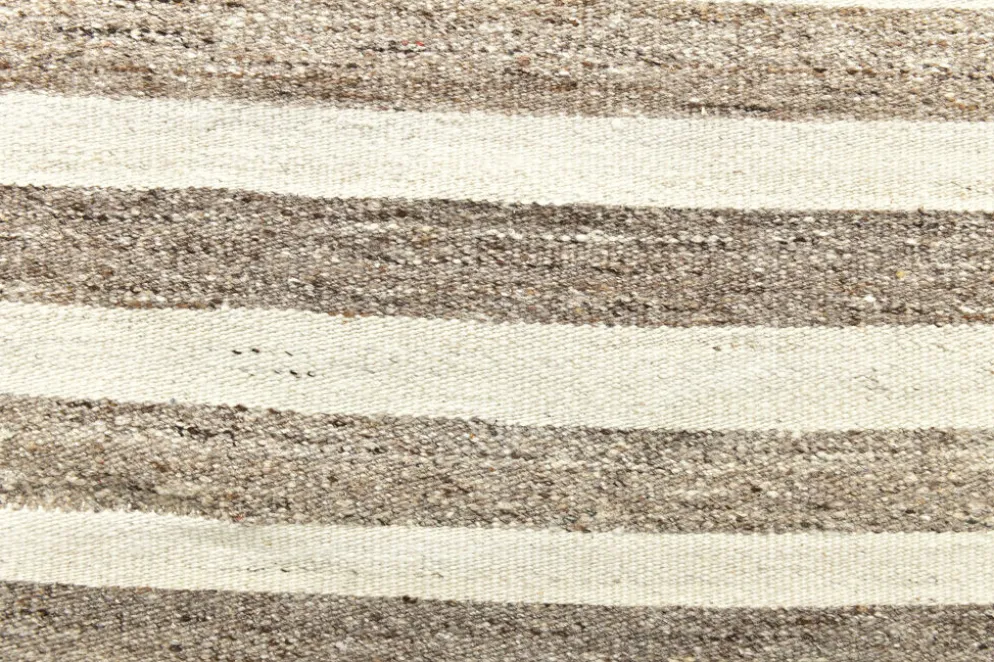 Tapis Kilim turc naturel à rayures blanches et marron, 210 x 300 cm