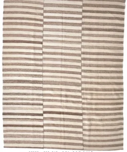 Tapis Kilim turc naturel à rayures blanches et marron, 210 x 300 cm