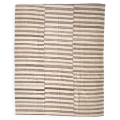 Tapis Kilim turc naturel à rayures blanches et marron, 210 x 300 cm