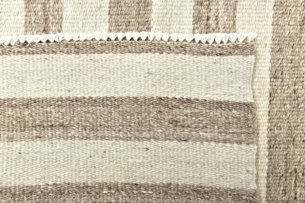 Tapis Kilim turc naturel à rayures blanches et marron, 210 x 300 cm
