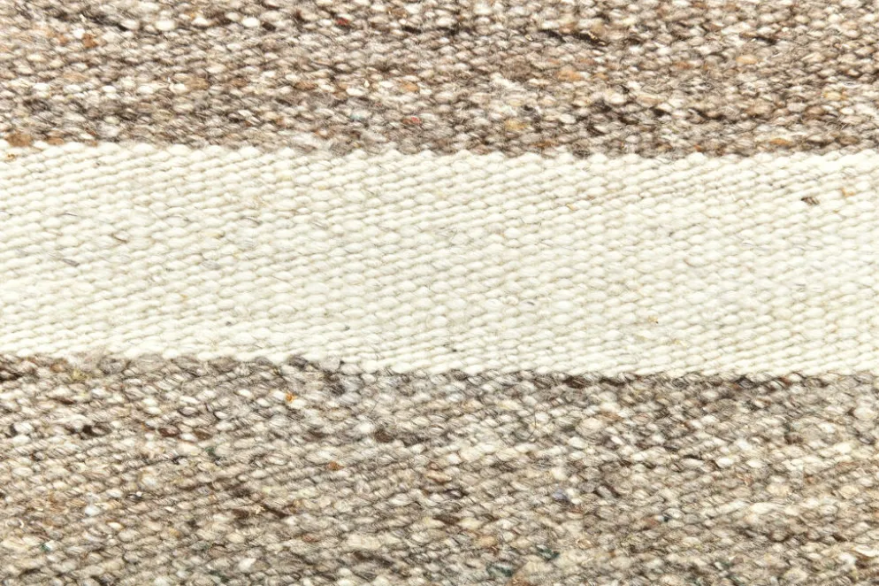 Tapis Kilim turc naturel à rayures blanches et marron, 210 x 300 cm