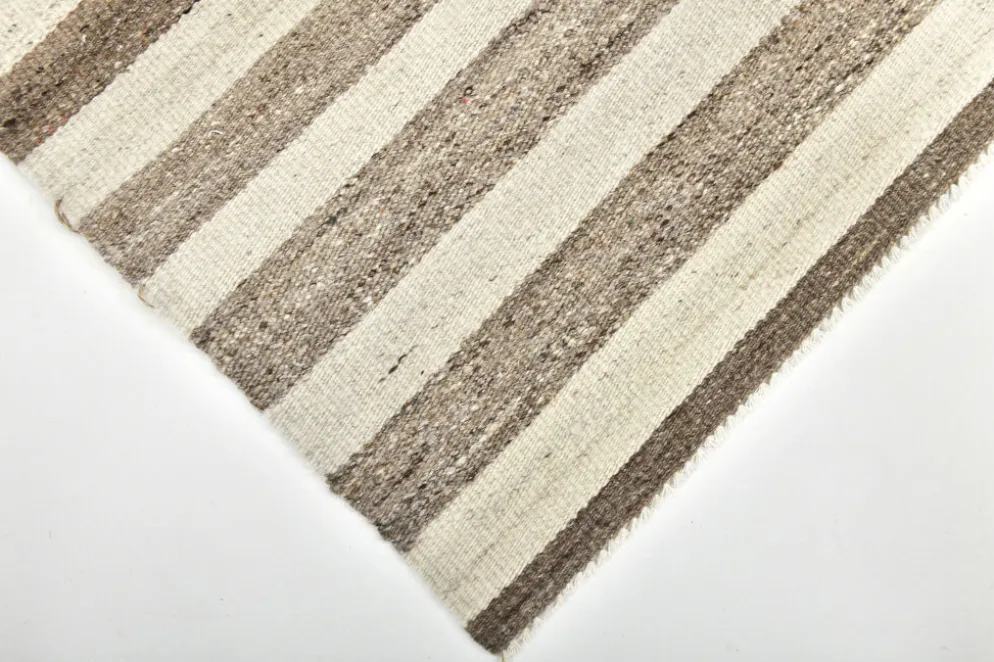 Tapis Kilim turc naturel à rayures blanches et marron, 210 x 300 cm