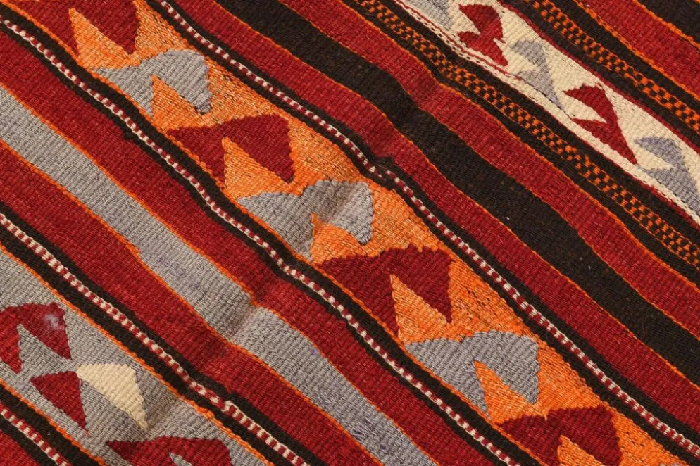 Tapis Kilim turc rouge et bleu 4x9, tapis de salon, Kilim vintage 133x272 cm