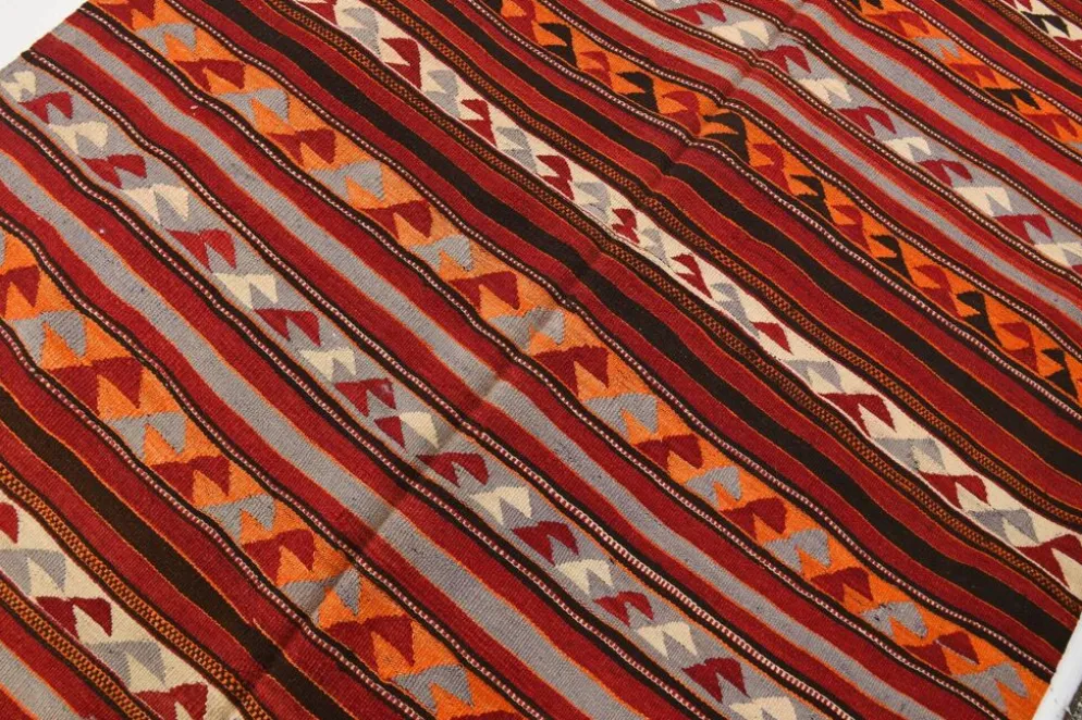 Tapis Kilim turc rouge et bleu 4x9, tapis de salon, Kilim vintage 133x272 cm