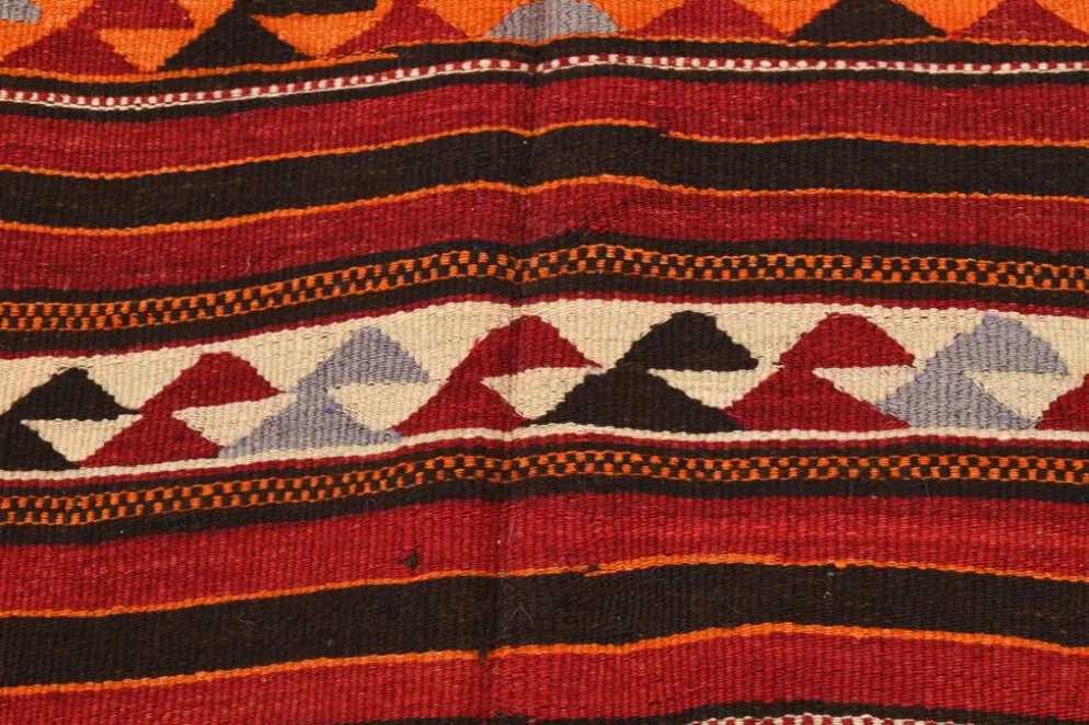 Tapis Kilim turc rouge et bleu 4x9, tapis de salon, Kilim vintage 133x272 cm