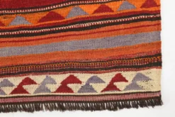 Tapis Kilim turc rouge et bleu 4x9, tapis de salon, Kilim vintage 133x272 cm